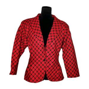 Emmanuel Ungaro Vintage 80s Wool Blend Red Plaid Blazer Women's Size 44 / US 10